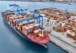 Imagen del 'MSC Allegra', el mayor portacontenedores del mundo, atracado en el puerto de Las Palmas.