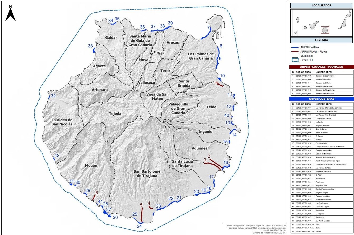 Áreas ARPSI -Áreas de Riesgo Potencial Significativo de Inundación- en Gran Canaria.