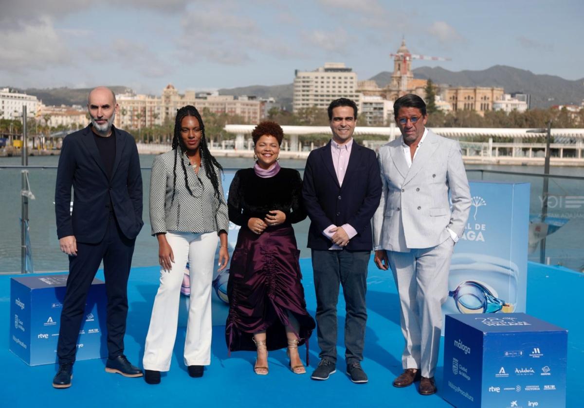 El equipo de 'Sugar Island', este miércoles, en el festival de Málaga durante la presentación del filme a los medios.