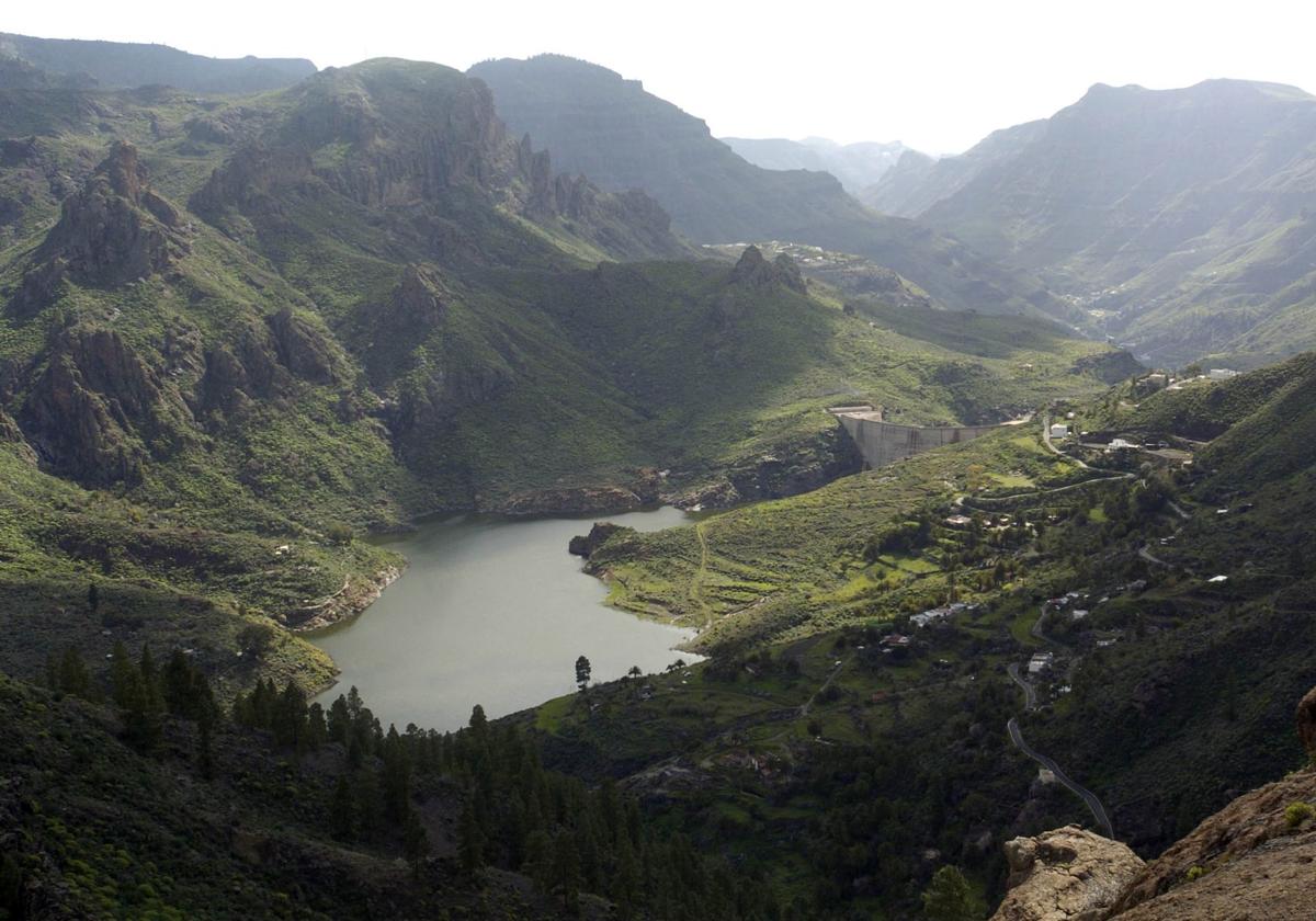 Vista general de la presa de Soria, Gran Canaria.