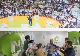 El portavoz de Nueva Canarias, Luis Campos, atendiendo a los medios de comunicación.