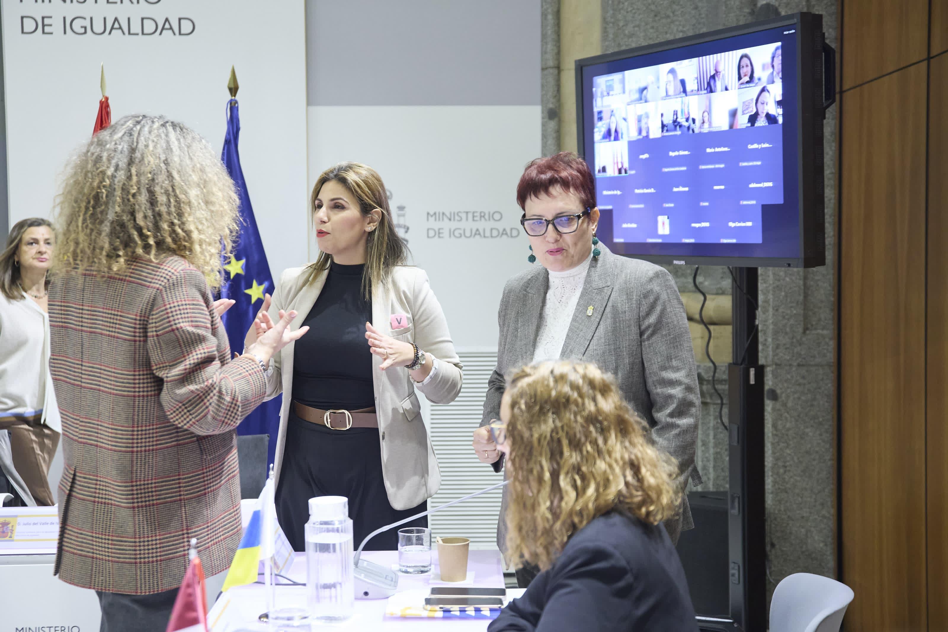 La consejera canaria Candelaria Delgado (derecha) en la Conferencia Sectorial de Igualdad.