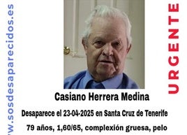 Activan la alerta de la desaparición de Casiano Herrera Medina en Santa Cruz de Tenerife