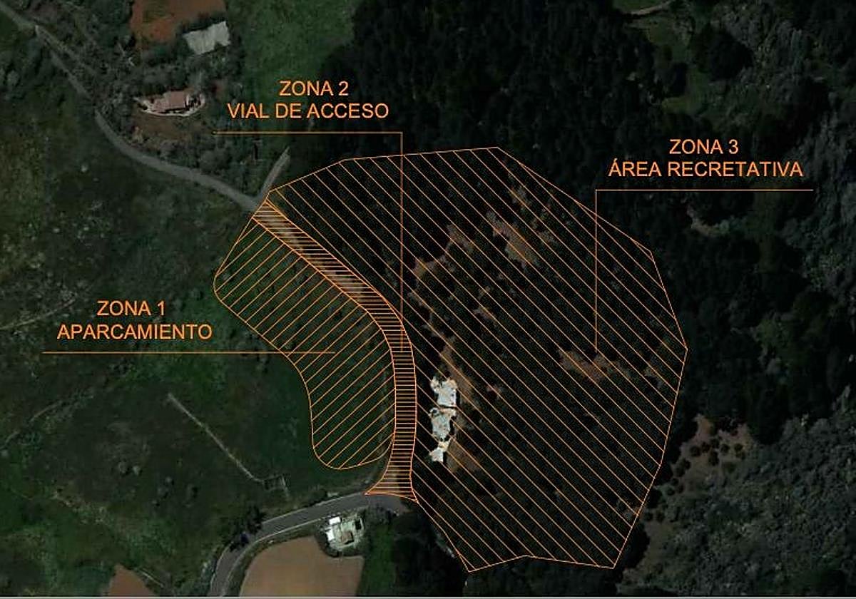 La imagen muestra, sobre el terreno, cómo quedará configurara el área recreativa de Monte Pavón.