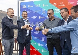Protagonistas de la presentación hecha este miércoles en bodegas La Geria.