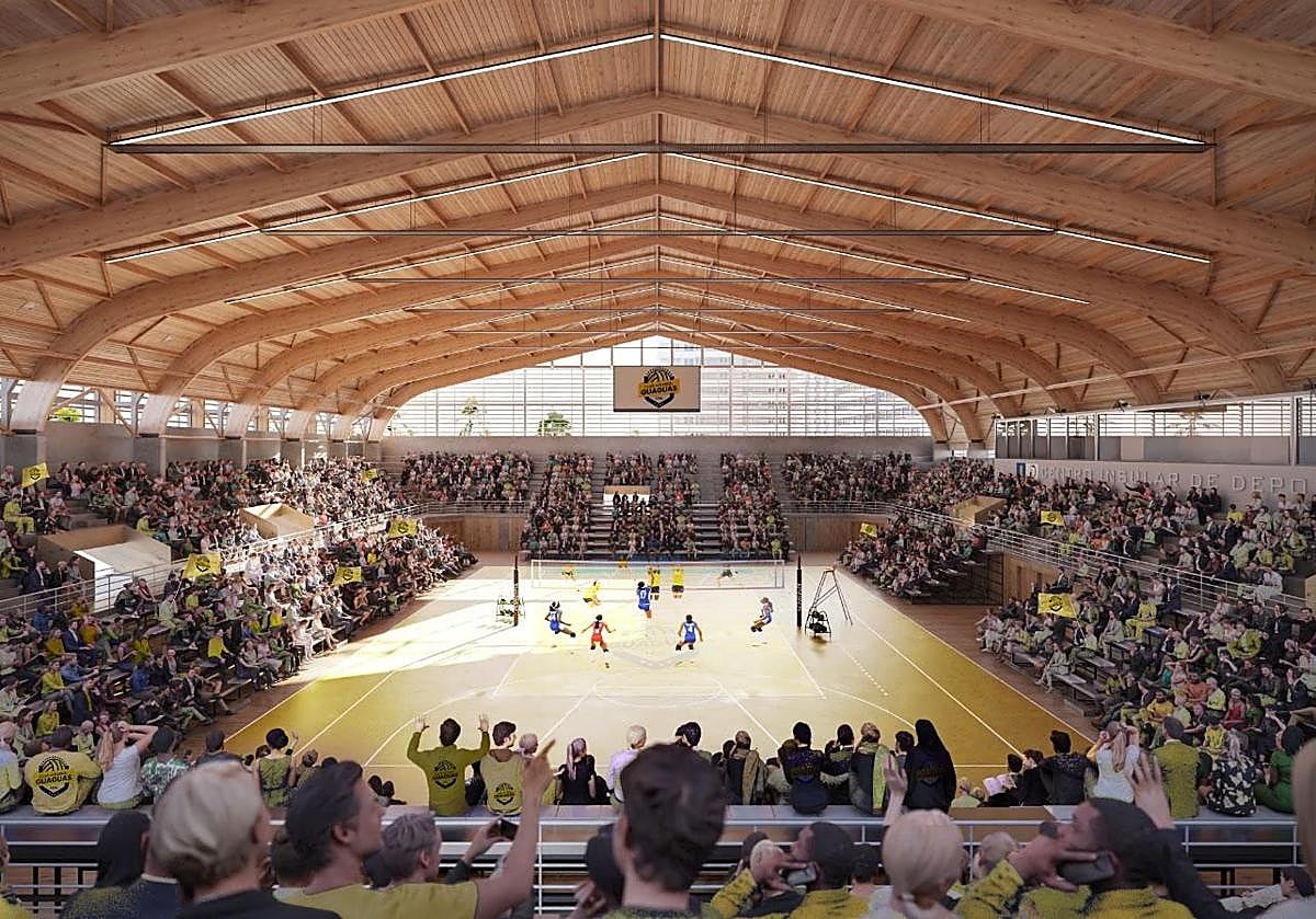 Imagen principal - Infografías del futuro Centro Insular de Deportes -actualmente en proceso de demolición- que lucirá en la capital grancanaria. 