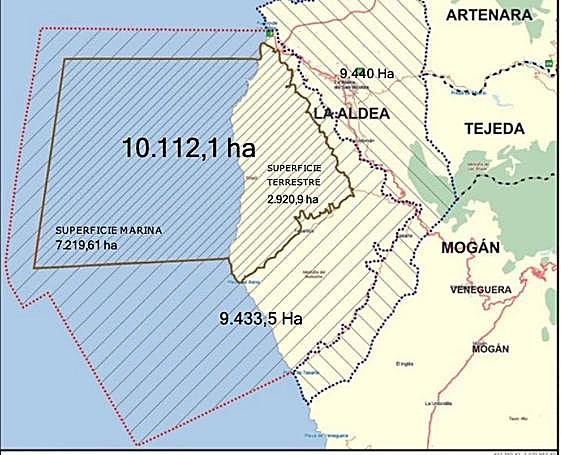 Superficie terrestre y marina, y del área de influencia, de la propuesta inicial.