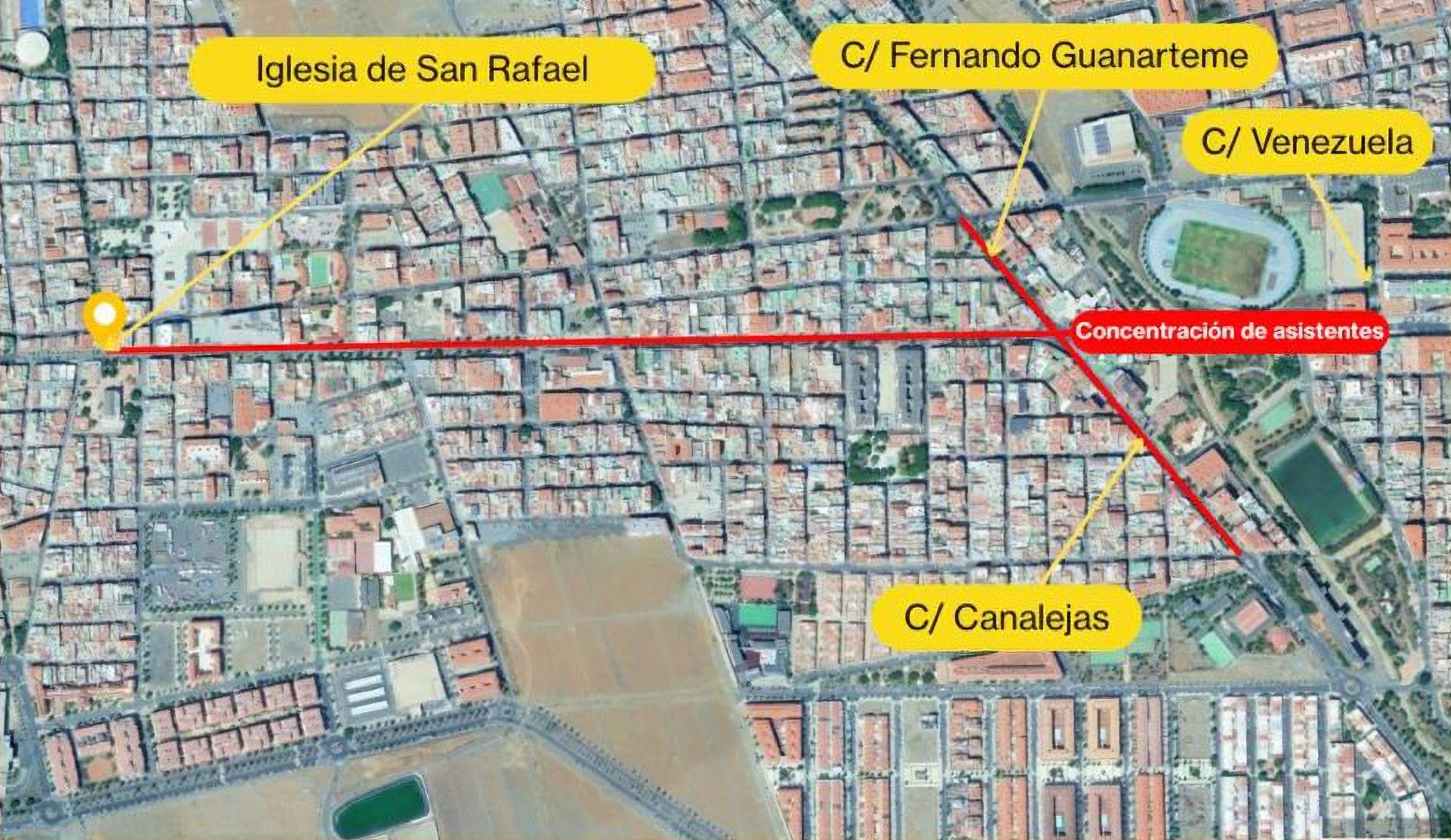 Recorrido de la procesión desde el Cruce de Sardina hasta Vecindario.