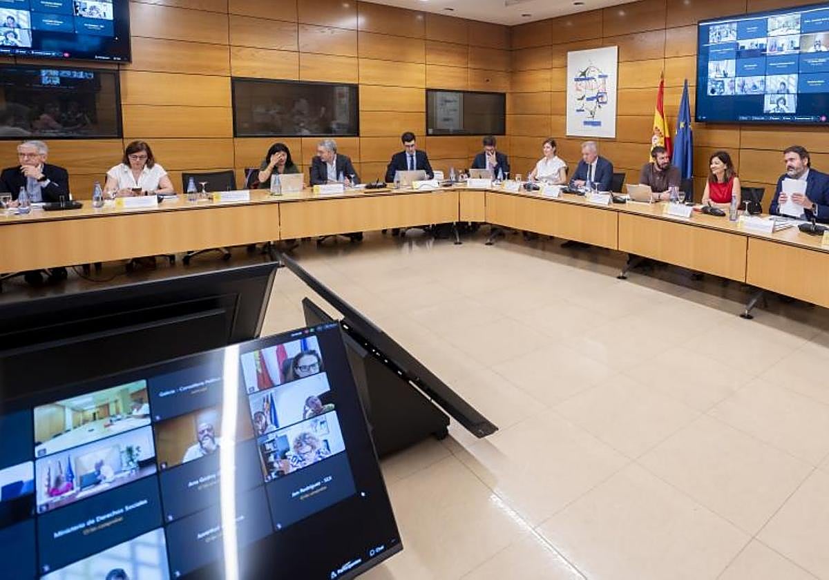 La ministra de Infancia, Sira Rego (2i) durante la reunión telemática de la Conferencia Sectorial de Infancia.