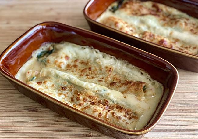 Cenlones de espinacas y gambones