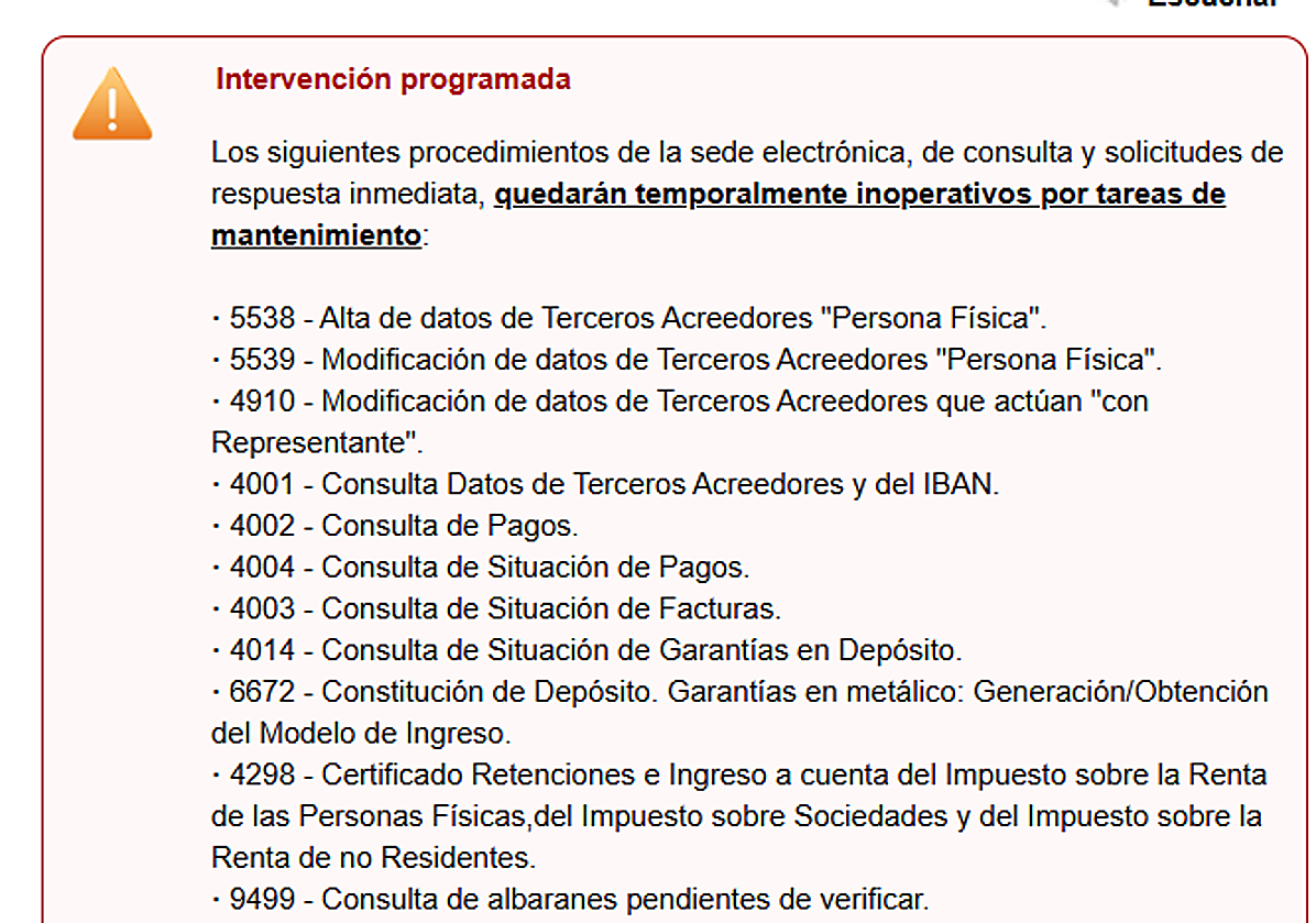 Captura de pantalla del aviso que aparece al acceder a la sede electrónica del Gobierno de Canarias.