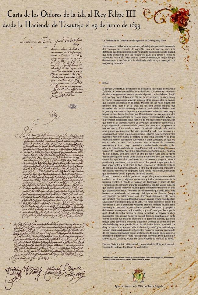 Carta enviada al rey Felipe III narrando los hechos sucedidos durante la invasión.