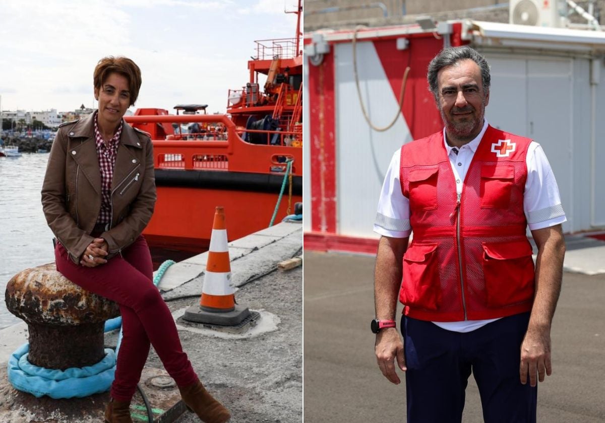 La alcaldesa de Mogán, Onalia Bueno, y el director de Emergencias de Cruz Roja, Iñigo Vila.
