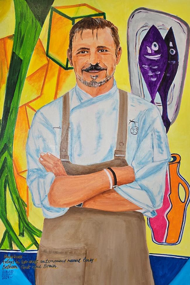 'Carmelo Florido. Chef El Equilibrista'. 2025. Óleo s.lienzo. 90x60 cm.