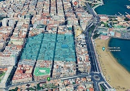 La zona de bajas emisiones de Las Palmas de Gran Canaria se muestra en tono azul en la imagen.