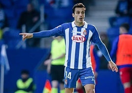 Brian Oliván, durante un partido con el Espanyol la temporada pasada en Primera División.