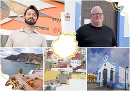 Carlos Delgado, historiador y pregonero de las fiestas de Sardina de Gáldar en 2024, delante del mural hecho por Pepe Dámaso.