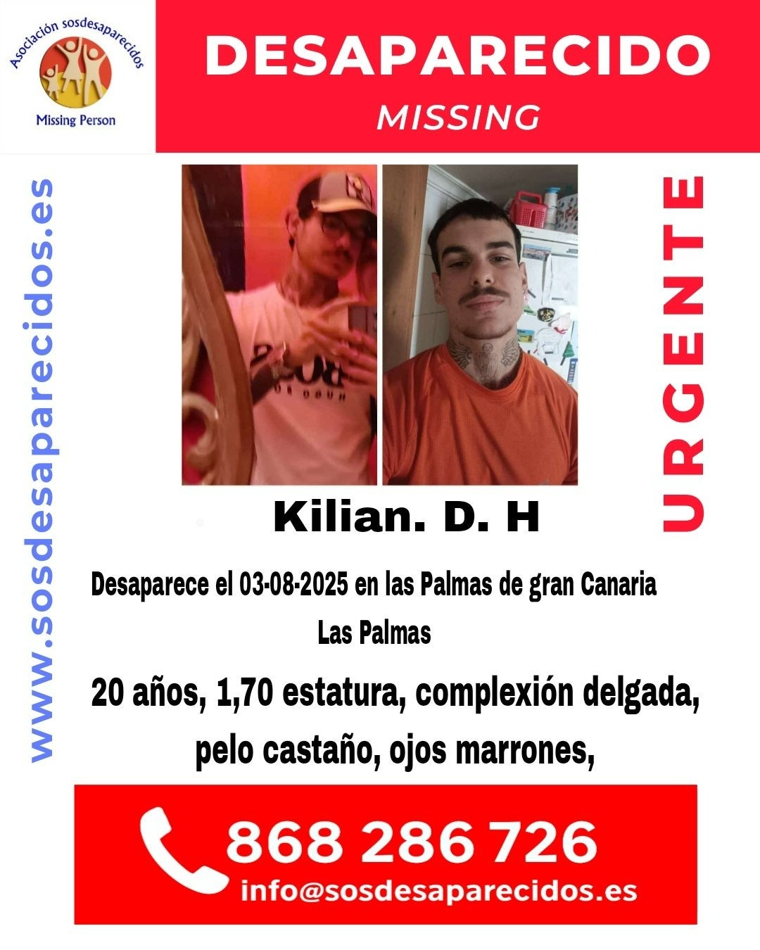 Imagen del cartel del desaparecido, Kilian D.H.