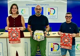 La concejala de Deportes de la capital grancanaria, Carla Campoamor, el consejero de Deportes del Cabildo de Gran Canaria, Aridany Romero, y el el organizador del evento, Julio Santana, en la presentación del evento.