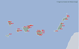 Infografía de temperaturas máximas en Canarias.