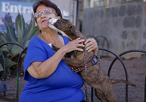 Pepi disfruta, junto a Layka, de una buena mañana en la Plaza del Pilar.