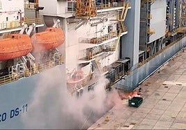 Una de las imágenes del simulacro captadas por las cámaras de la Autoridad Portuaria.
