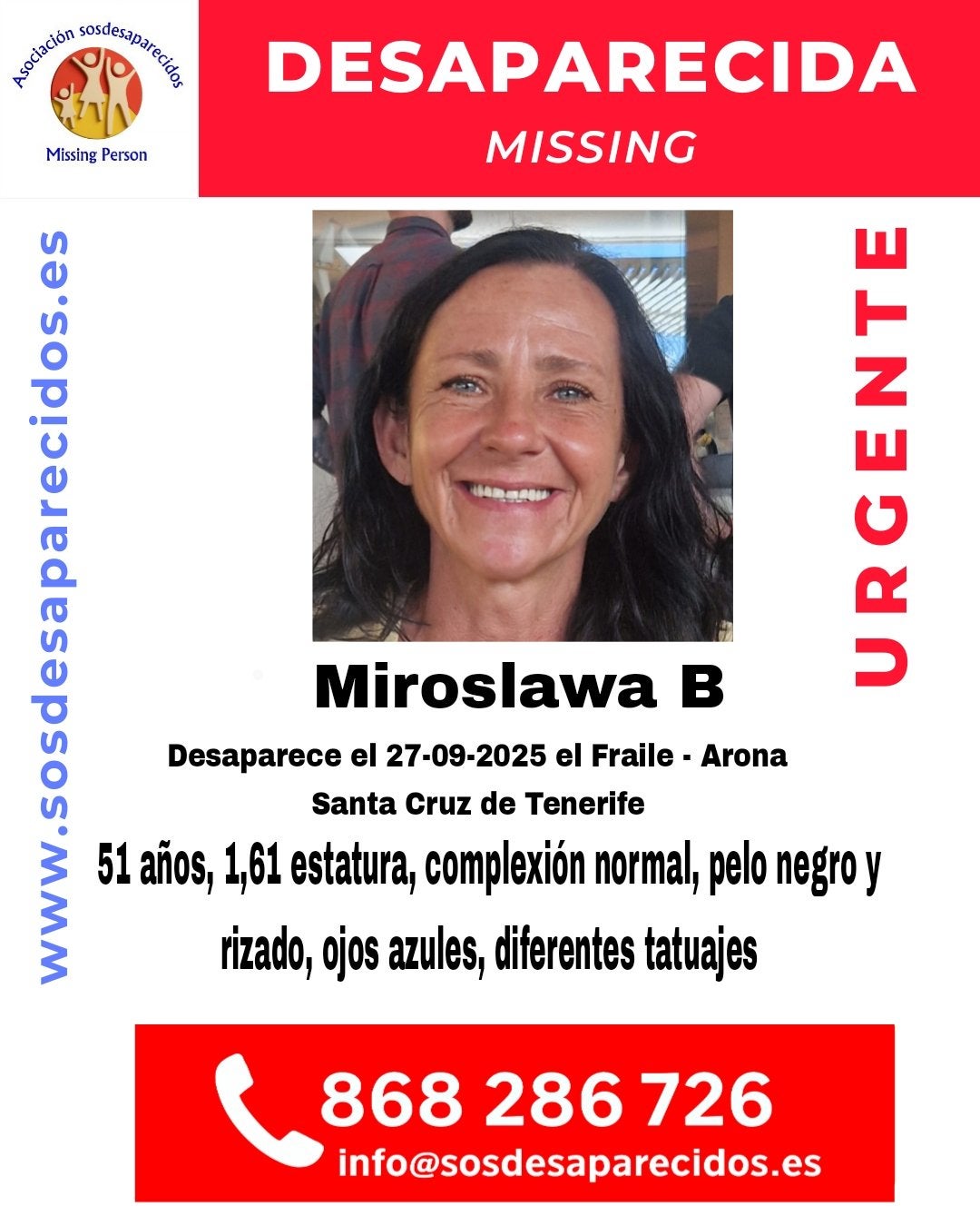 Buscan a Miroslawa B, desaparecida en Arona