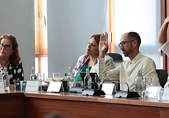 La edil Alejandra Rodríguez, con camisa verde, en un momento de la sesión.