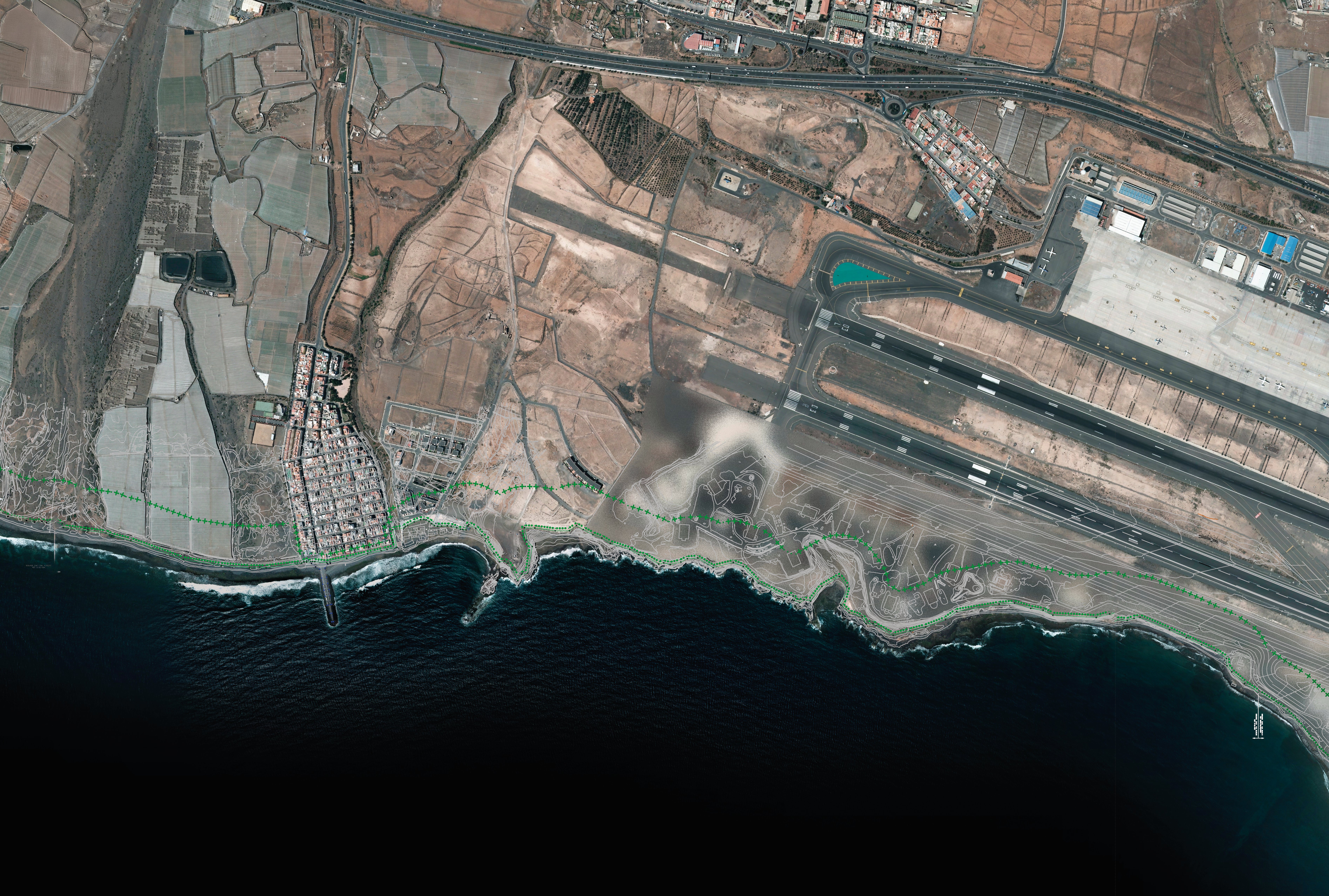 Ortofoto con el nuevo deslinde propuesto por Costas y que afectará al litoral de Ingenio.