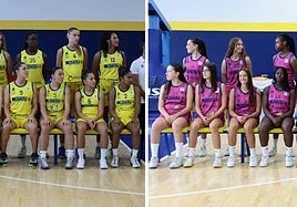 La plantilla del SPAR Gran Canaria de Liga Endesa (i.) y de LF2 (d.) arrancan este sábado sus respectivos periplos sobre el parqué nacional.