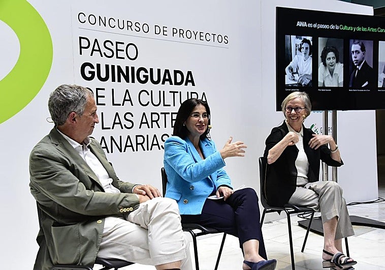 Batlle, Darias y Pescador, en la presentación del proyecto del Paseo Guiniguada de la Cultura y las Artes Canarias.
