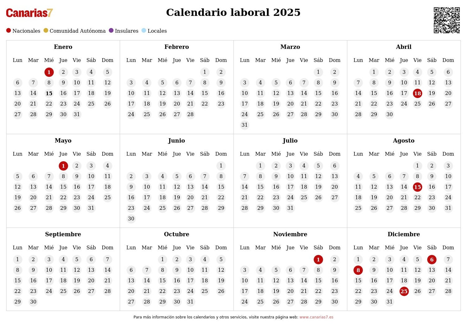Calendario laboral 2025 en Canarias.