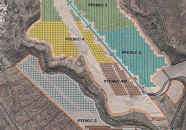 Distribución de las cinco plantas solares en la parcela que ocuparán.