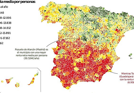 La renta media crece un 8,8% en Canarias en 2023 pero sigue a la cola del Estado, con 13.595 euros