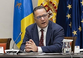 El consejero de Educación del Gobierno de Canarias, Poli Suárez (c), en una comparecencia en el Parlamento.