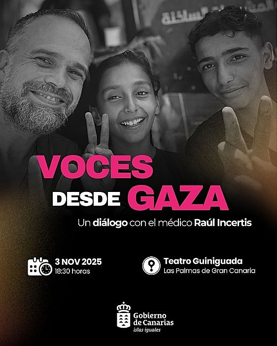 Cartel del encuentro «Voces desde Gaza: un diálogo con el médico Raúl Incertis».