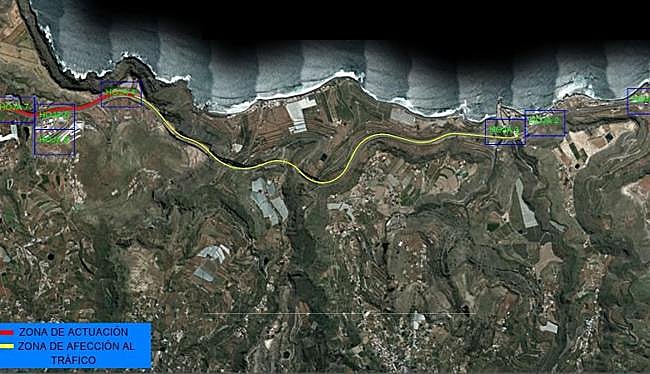 Infografía de la zona de actuación del asfaltado interrumpido y la afección al tráfico.