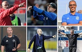 Arriba, de izquierda a derecha: Chus Trujillo, Javier Rabanal, David Deogracia. Abajo: Yeray Rodríguez, Miguel Ángel Ramírez y Víctor Afonso, algunos de los técnicos que han probado su pizarra entre la Península y el extranjero.