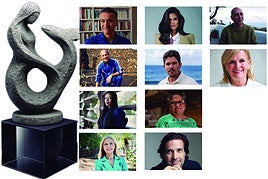 Trofeo de los Premios Azul Zero; e imágenes de las diez personas galardonadas.