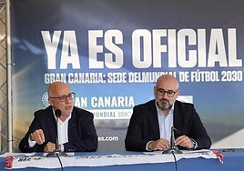 Antonio Morales y Aridany Romero, durante la oficialidad de Gran Canaria como sede para el Mundial de 2030.