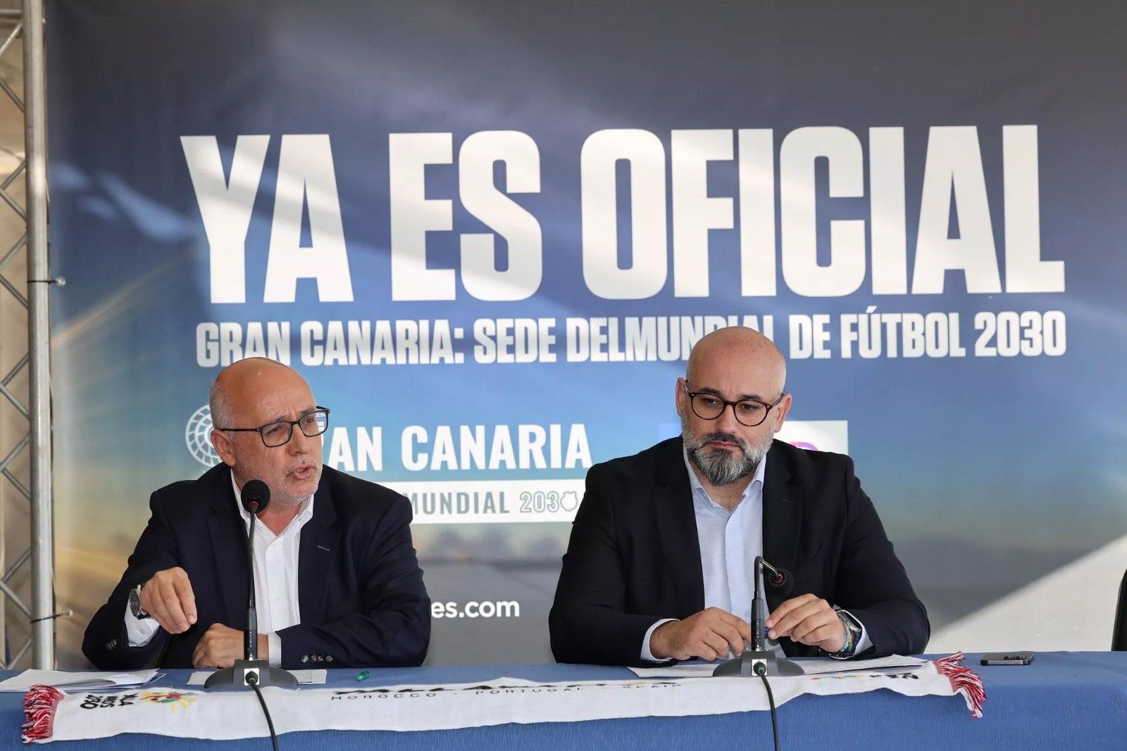 Antonio Morales y Aridany Romero, durante la oficialidad de Gran Canaria como sede para el Mundial de 2030.