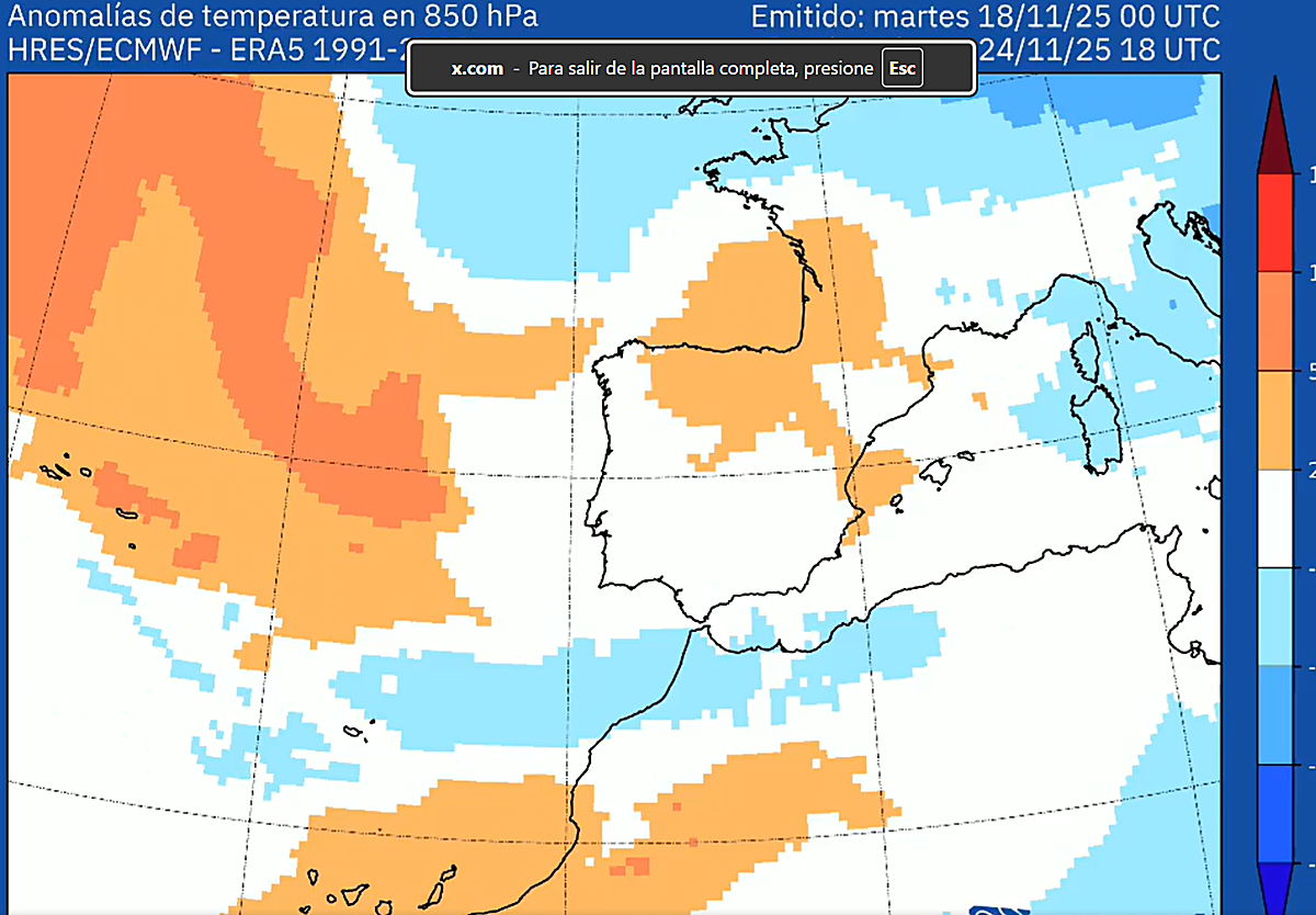 Mapa térmico de la anomalías de temperatura.