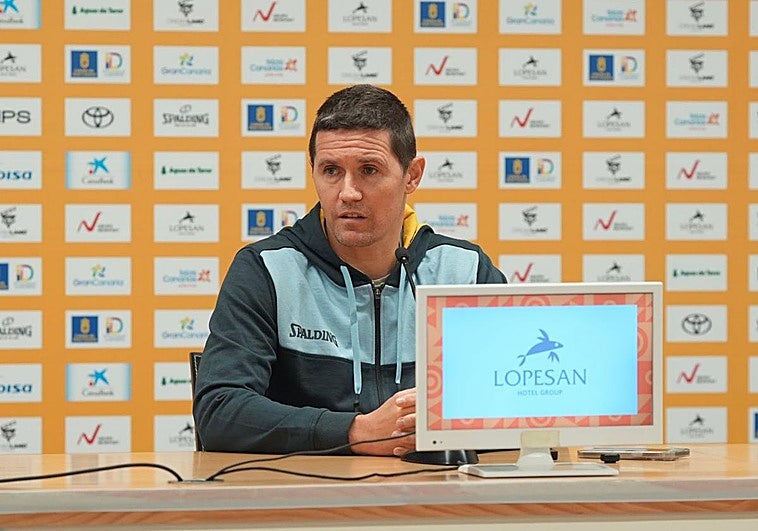 El entrenador esloveno del Dreamland Gran Canaria en la rueda de prensa de este sábado.