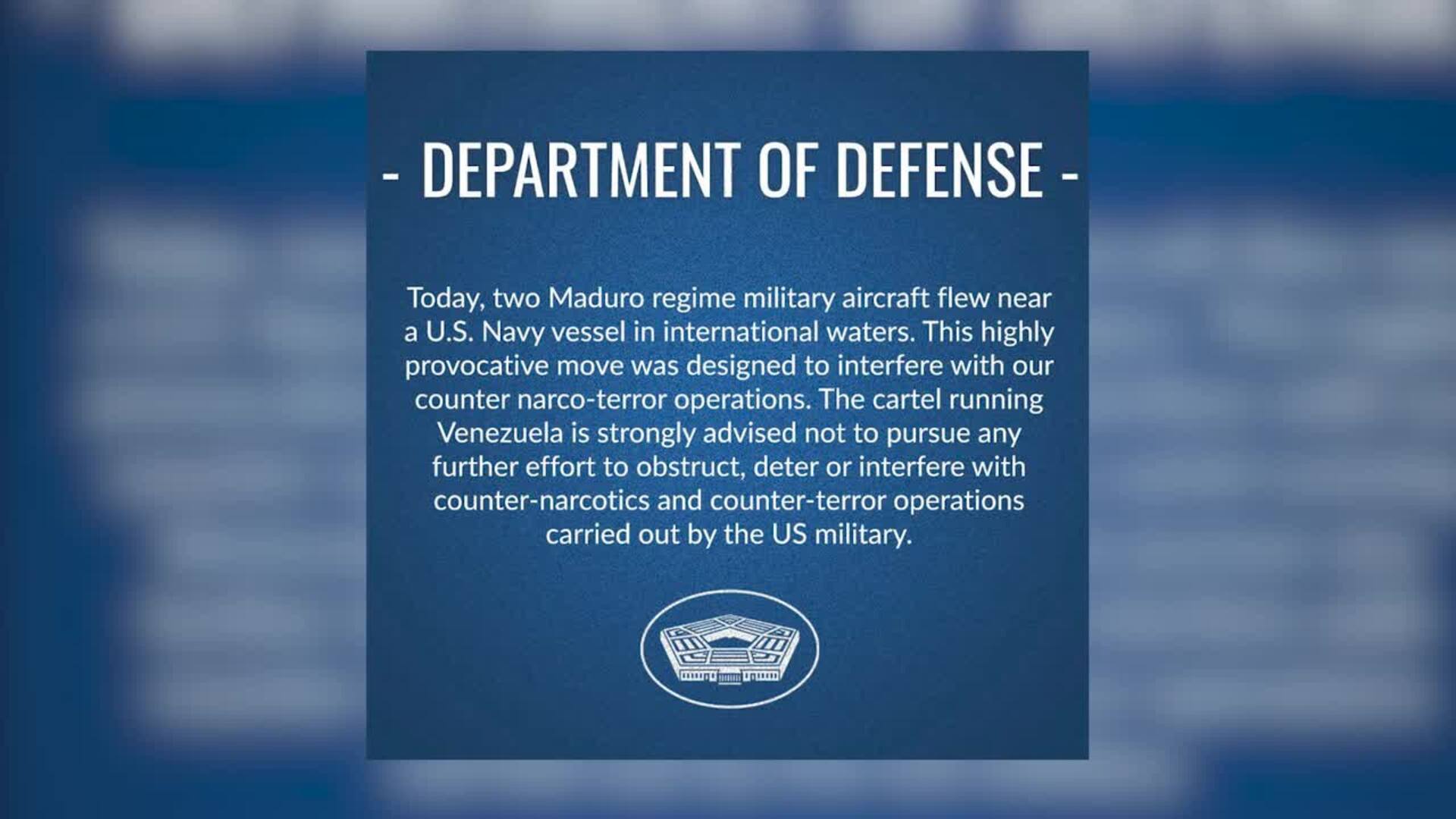 EEUU denuncia que aviones militares venezolanos han sobrevolado su buque en aguas del Caribe