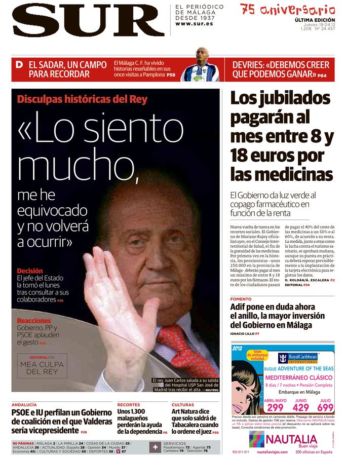 El rey, en seis portadas. "Lo siento mucho, me he equivocado y no volverá a ocurrir"