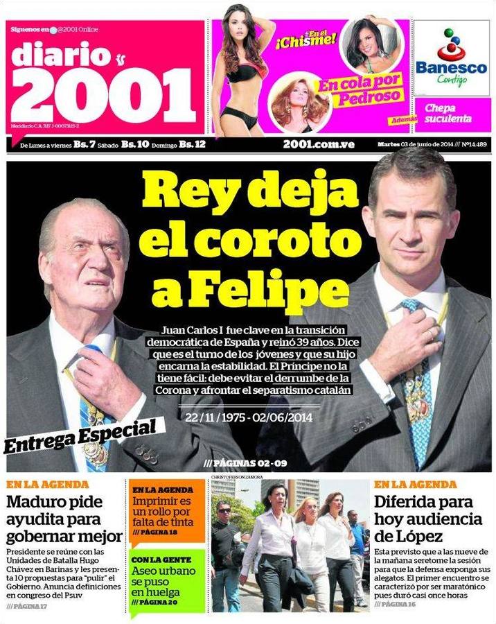 Portada del venezolano Diario 2001.