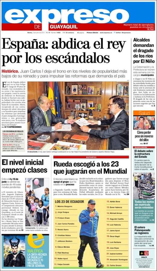 Portada de El Expreso de Ecuador.