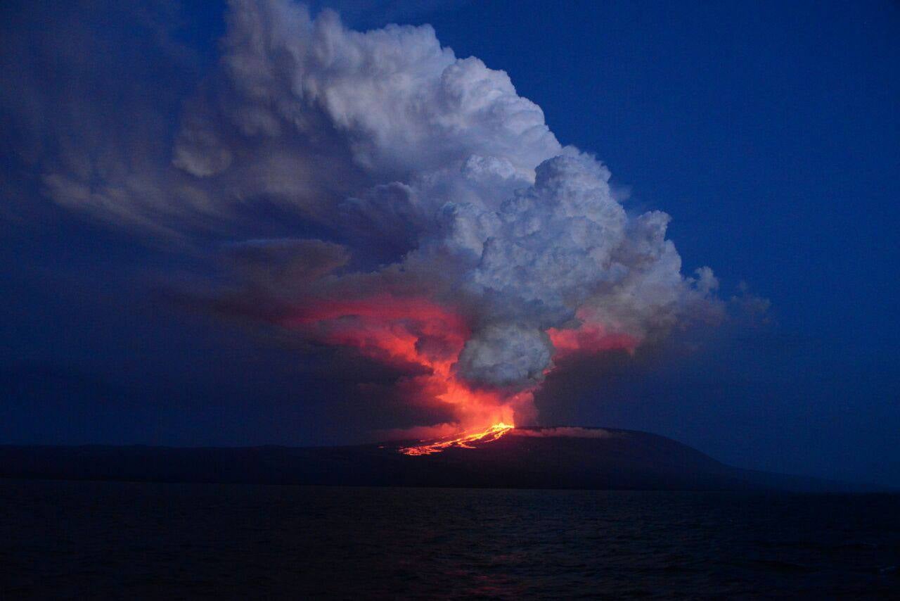 Las imágenes del volcán Wolf en erupción