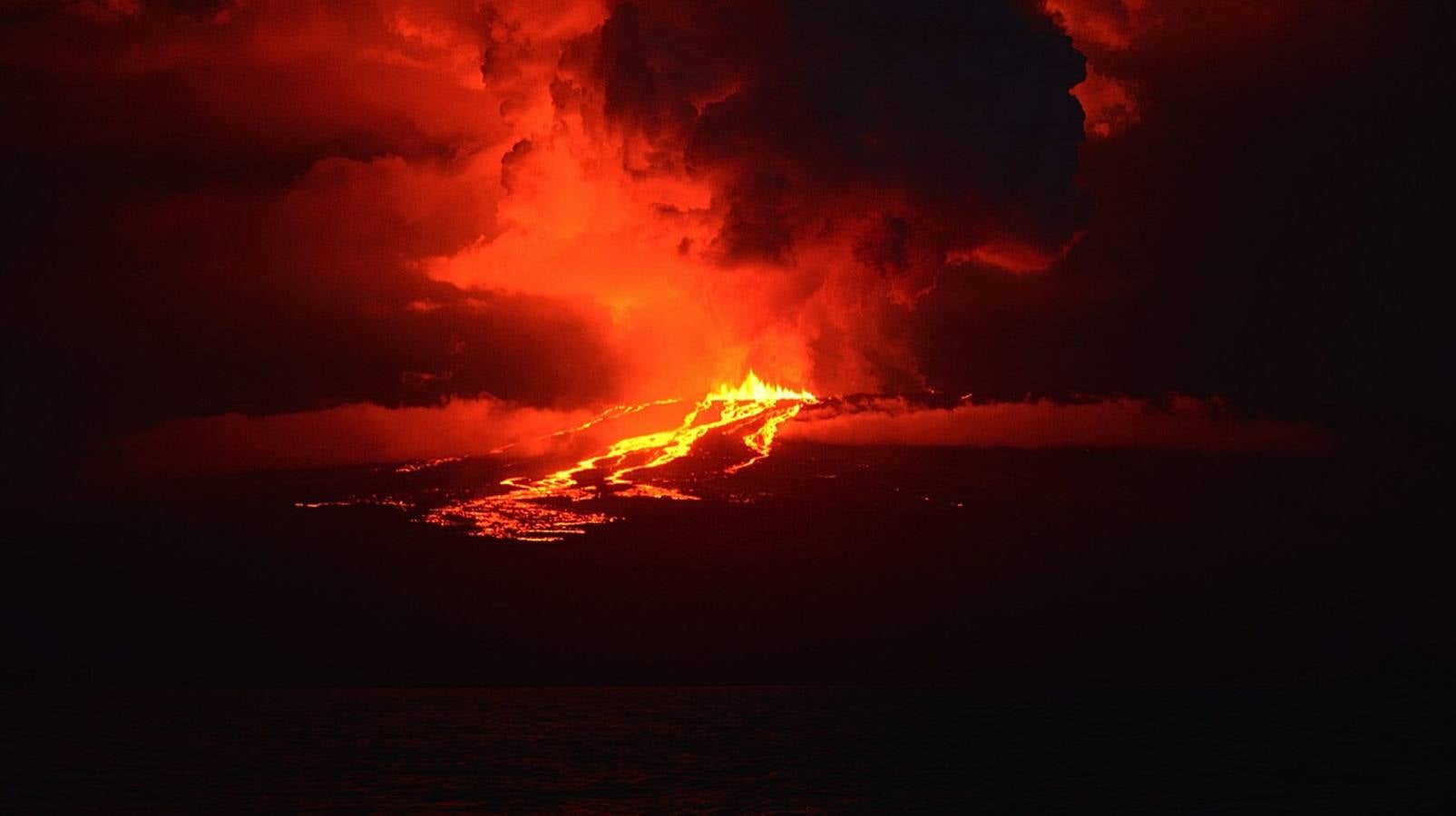 Las imágenes del volcán Wolf en erupción