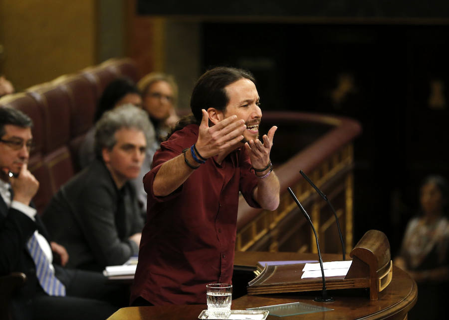 El líder de Podemos, Pablo Iglesias, durante su intervención.